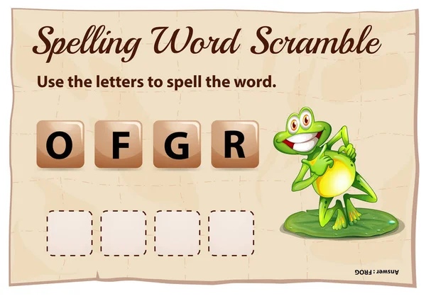 Spelling word scramble template with word frog — Stock Vector