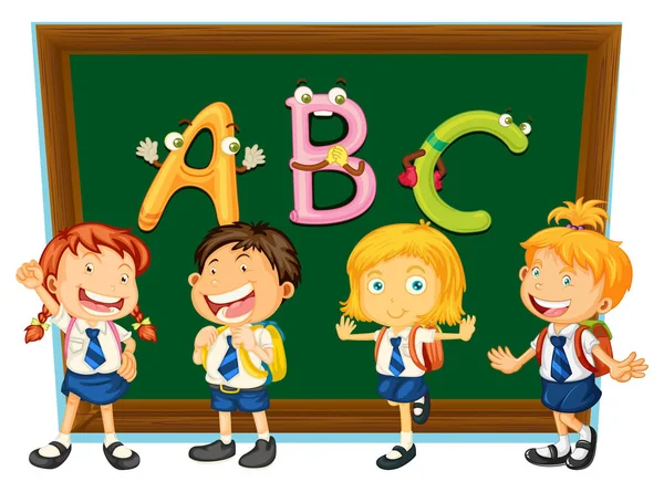 School children and blackboard — Stock Vector