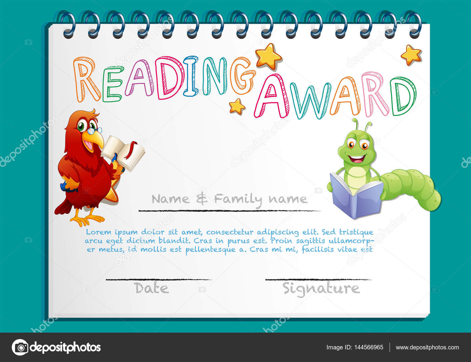 Reading Award Certificate Template With Bird Reading Book