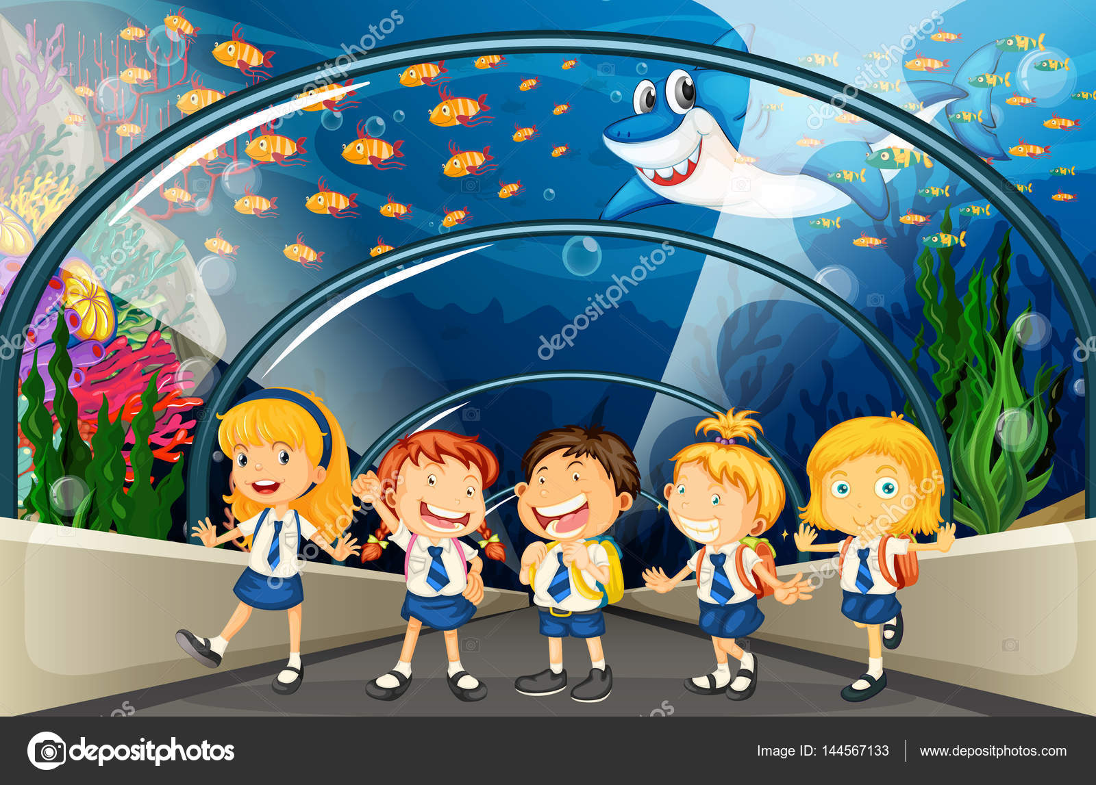 Estudiantes visitando acuario con muchos peces vector, gráfico vectorial © interactimages imagen #144567133 Estudiantes visitando acuario con muchos peces vector, gráfico vectorial © interactimages imagen #144567133