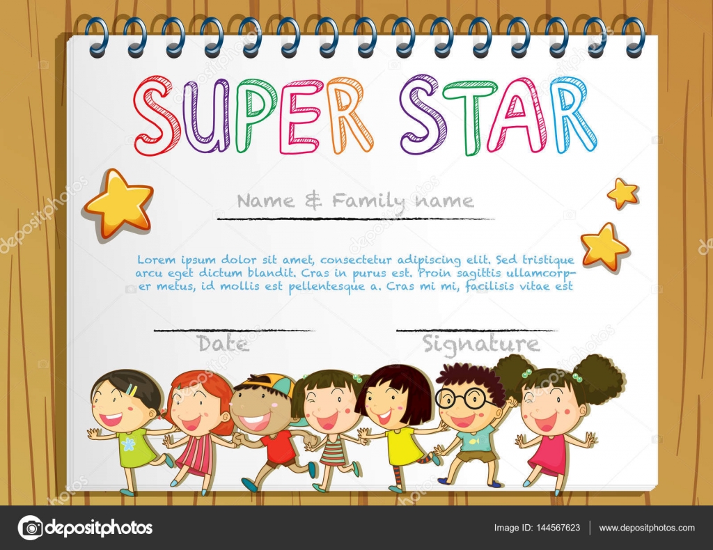 Super star award template with children in background Stock Vector With Regard To Star Award Certificate Template
