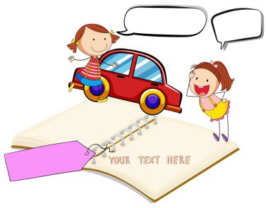 Arabanın yanında iki kızla boş kitap