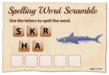 Word scramble oyun kelime köpekbalığı için yazım denetimi
