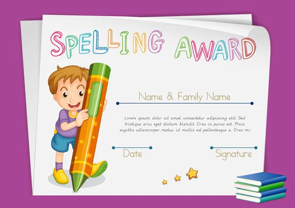 Spelling award certificaatsjabloon met kinderen en krijt — Stockvector