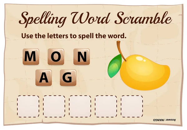 Yazım kelime kapış kelime mango için — Stok Vektör