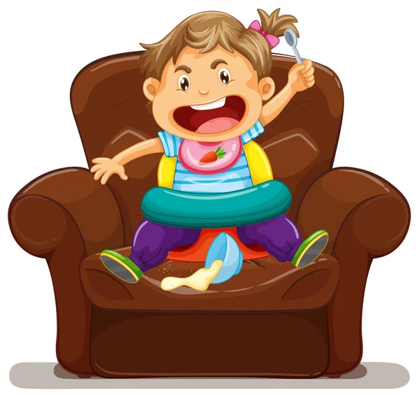 Young toddler making mess on sofa — Stock Vector
