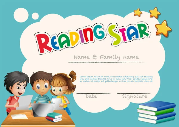 Reading star award template with children background — Stock Vector
