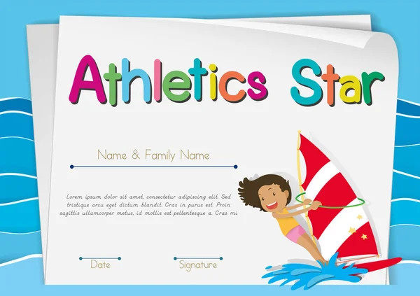 Certificate template for athletics star — Stock Vector