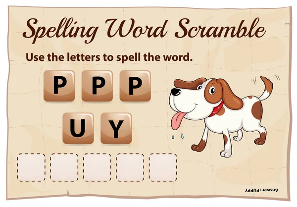 Jogo de palavras ortográficas com cachorro palavra —  Vetores de Stock