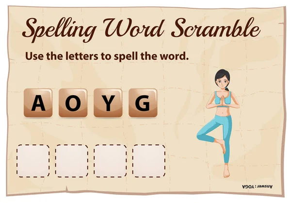 Ortografía palabra scramble juego por palabra youga — Archivo Imágenes Vectoriales