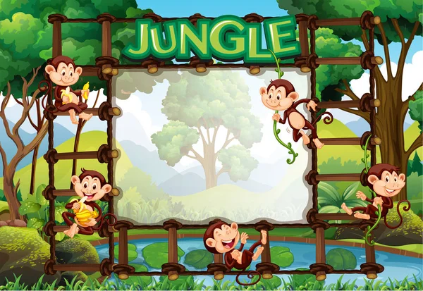 Jungle monkeys şablonuyla kenarlık — Stok Vektör