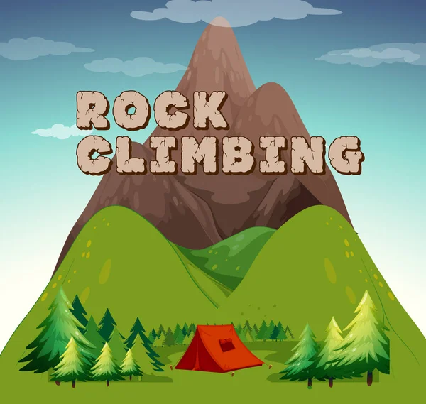 Camping escena con palabra escalada en roca — Vector de stock