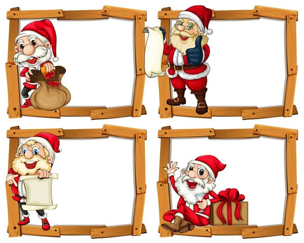 与圣诞老人的木制框架模板 — 图库矢量图片