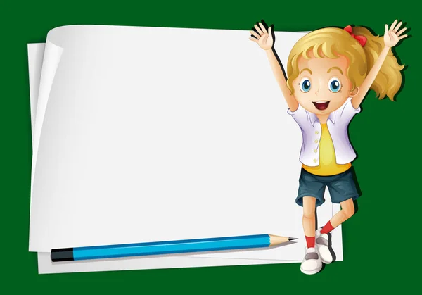 框架模板与快乐的女孩和一支铅笔 — 图库矢量图片