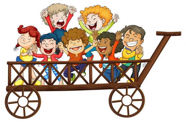 Copii jucându-se pe căruță uriașă — Vector de stoc