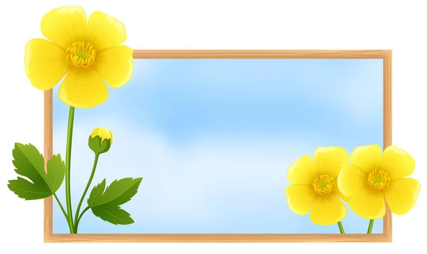 Modèle de cadre avec fleurs jaune buttercup — Image vectorielle