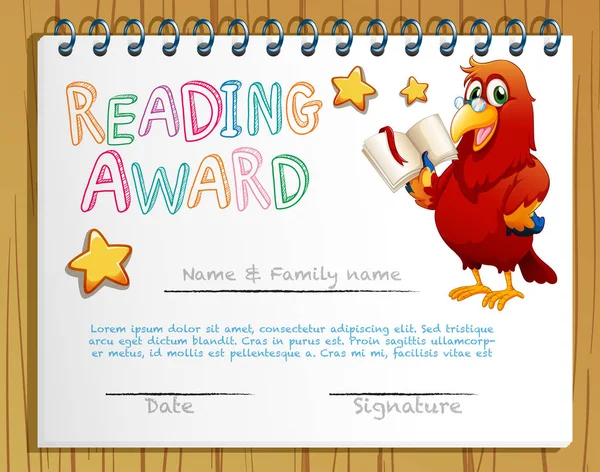 Certificate template for reading award — Stock Vector