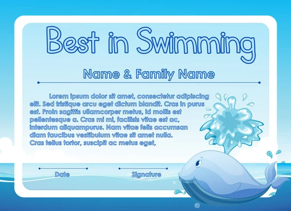 Certificate template for best in swimming — Stock Vector