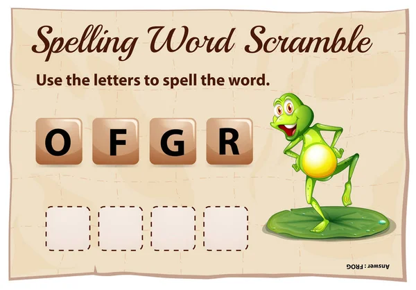 Ortografía palabra scramble juego de palabra rana — Vector de stock