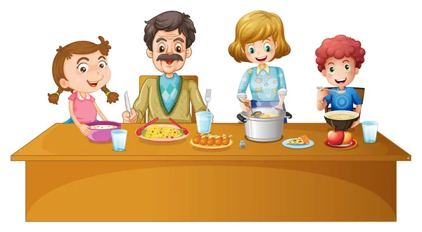 Μέλη της οικογένειας έχοντα δείπνο στο τραπέζι — Διανυσματικό Αρχείο