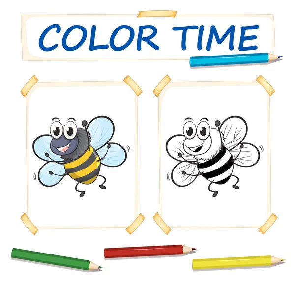 Modèle de coloriage avec vol abeille — Image vectorielle