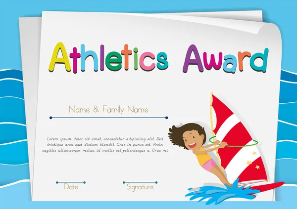 Plantilla de certificado para premio de atletismo — Archivo Imágenes Vectoriales