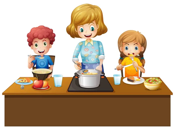 Family having meal at the table — Stock Illustration Family having meal at the table Vector Graphics