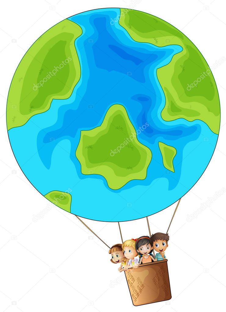 Kids riding on big balloon