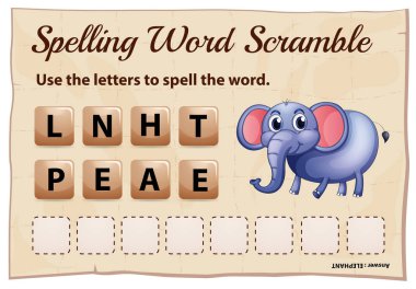 Spelling word scrable game with word elephant clipart