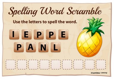 Spelling word scrable game with word pineapple clipart