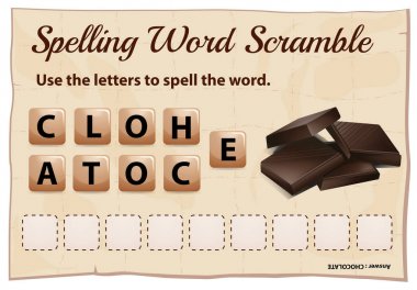 Word scramble oyun kelime çikolata ile yazım denetimi