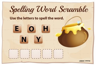 Spelling word scrable game with word honey clipart