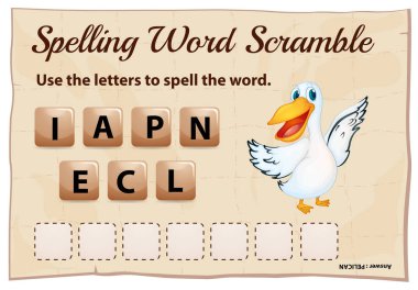 Yazım kelime scrable oyunu ile kelime Pelikan