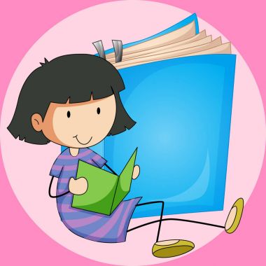 Kız büyük kitap arka plan ile kitap okuma