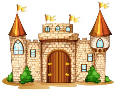 Castle towers with yellow flags clipart