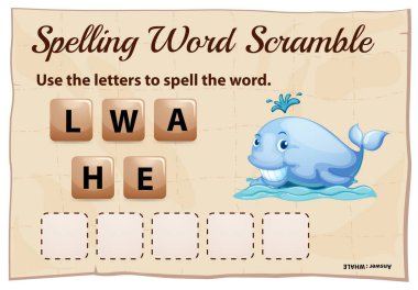 Spelling word scrable game with word whale clipart