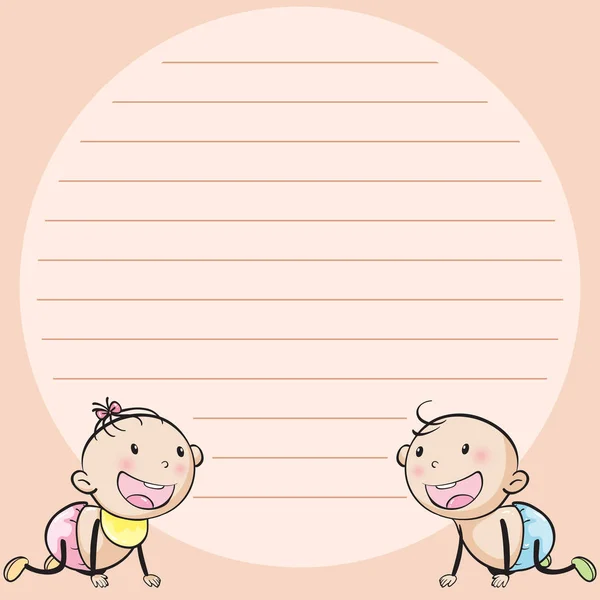 Plantilla de papel de línea con dos bebés — Vector de stock