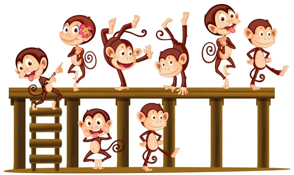 Macacos brincando no nível de madeira — Vetor de Stock