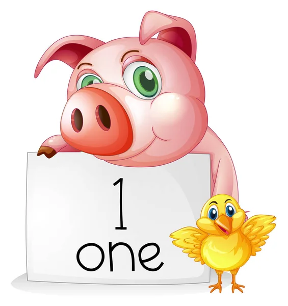 Counting number one with pig and chick — Stock Vector