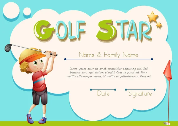 Šablona certifikátu pro golf hvězda — Stockový vektor