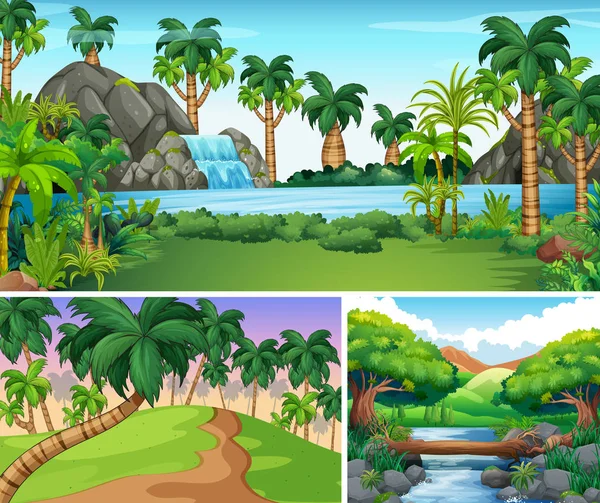 Three scenes of river and waterfall — Stock Vector