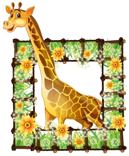 Żyrafa i kwiat rama — Wektor stockowy