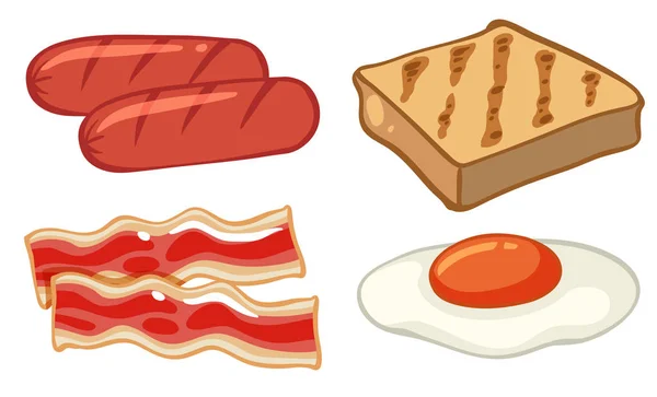 Set petit déjeuner avec saucisses et oeuf — Image vectorielle