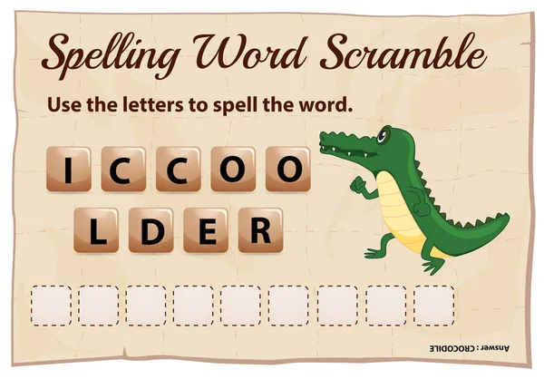 Ortografía palabra scramble juego para palabra cocodrilo — Archivo Imágenes Vectoriales