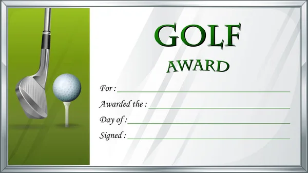 Шаблон нагороди для гольфу з м'ячем для гольфу на фоні — стоковий вектор