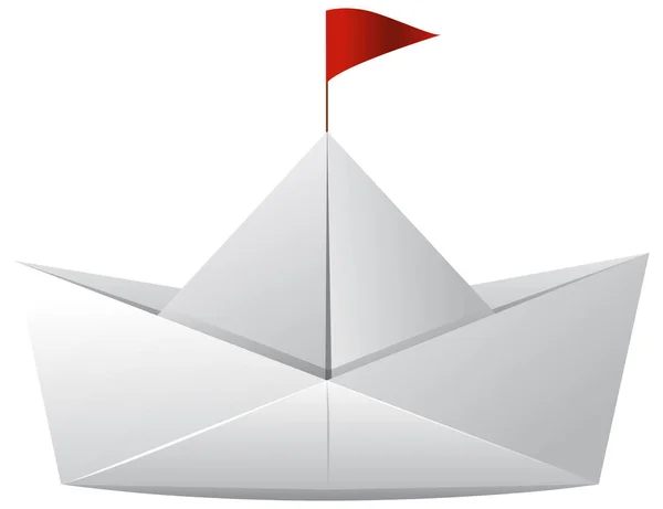 Barco de papel blanco con bandera roja — Vector de stock