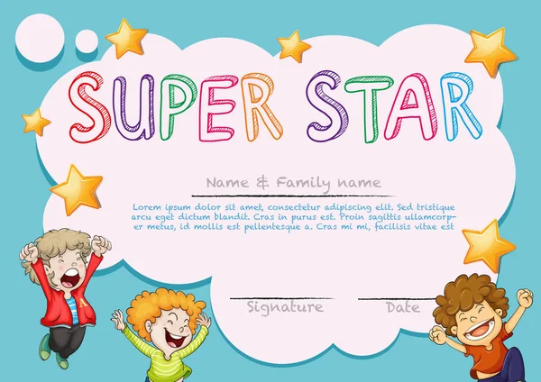 Plantilla de premio Super star con niños en segundo plano — Vector de stock