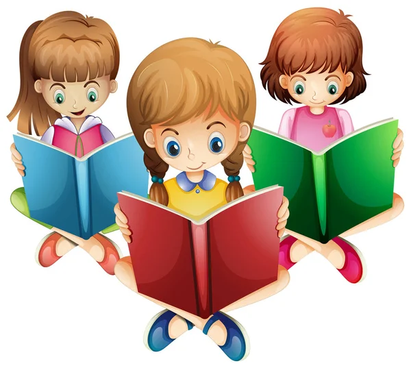 Tres chicas leyendo libros — Vector de stock