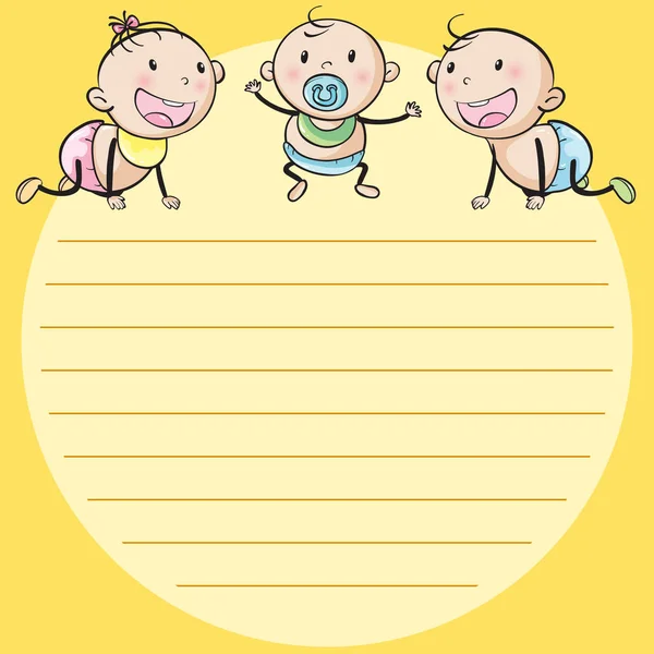 Plantilla de papel de línea con tres bebés — Vector de stock