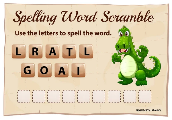 Ortografía palabra scramble juego con palabra cocodrilo — Archivo Imágenes Vectoriales